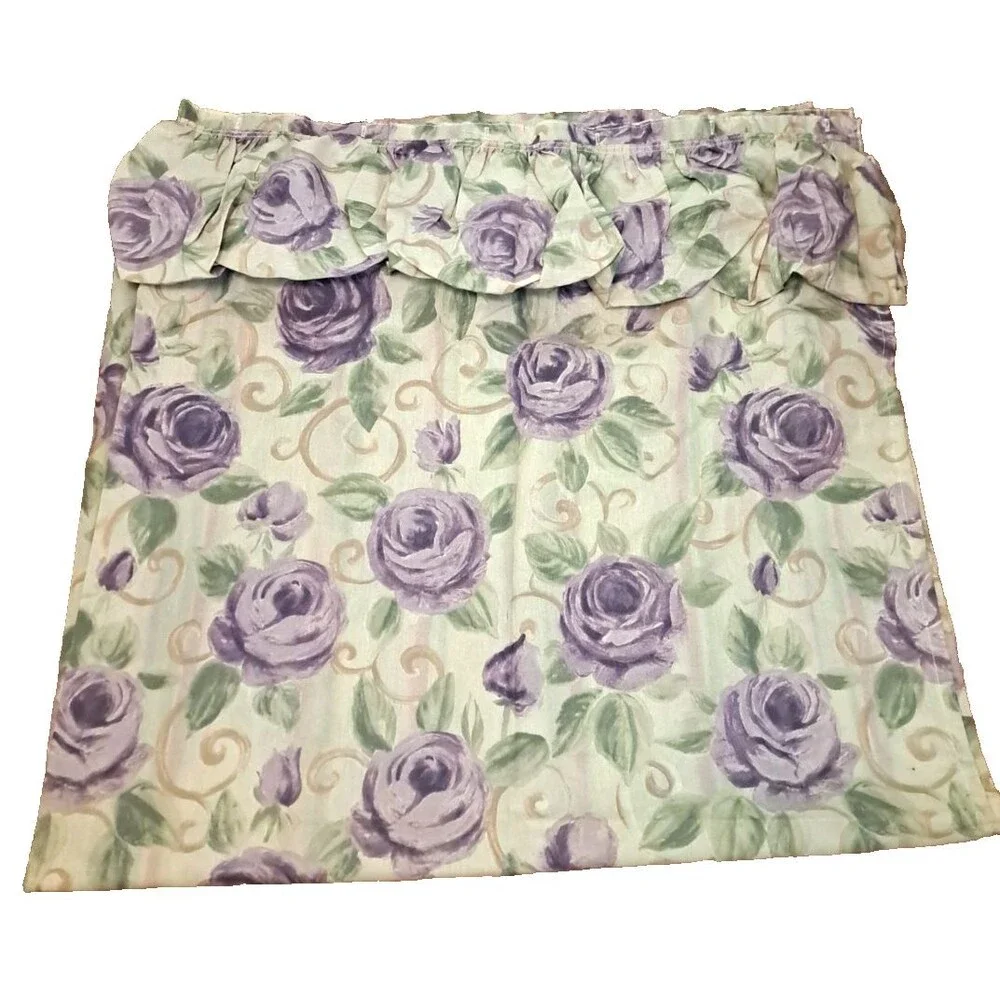 Vintage Purple Rose Shower Curtain W Attached Valance Country Cottage Coquette